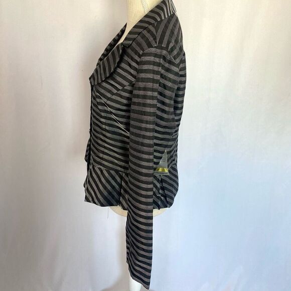 NWT Designer Samual Dong Striped Pleated Peplum Jacket Blazer Black Silver Women - Picture 11 of 14